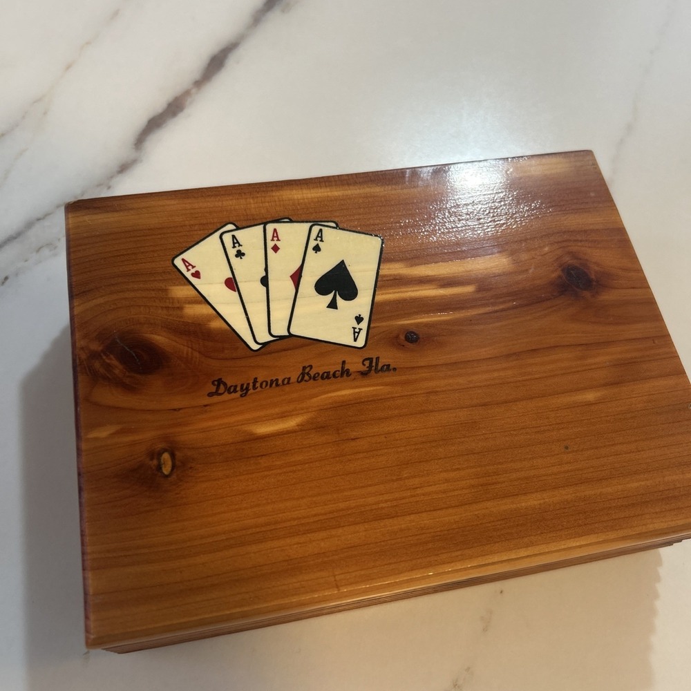 Daytona Beach Fl. Souvenir Wooden Playing Card Box